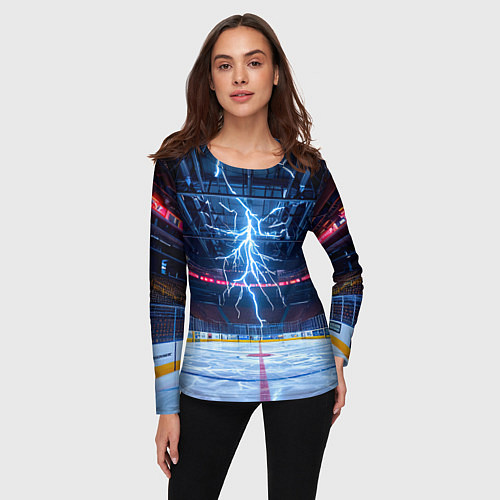 Женский лонгслив Удар молнии в хоккейную площадку / 3D-принт – фото 3