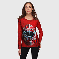 Лонгслив женский Маска голкипера на красном, цвет: 3D-принт — фото 2