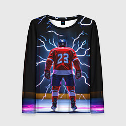 Лонгслив женский Хоккеист и молния, цвет: 3D-принт
