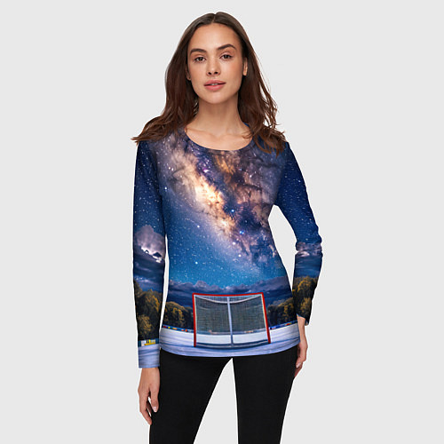 Женский лонгслив Хоккейные ворота в ночи / 3D-принт – фото 3