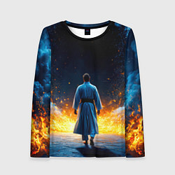 Лонгслив женский Айкидоист в огне и синий дым, цвет: 3D-принт