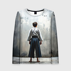 Лонгслив женский Боец айкидо на сером, цвет: 3D-принт