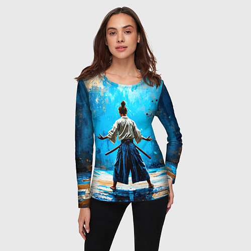 Женский лонгслив Боец айкидо на синем / 3D-принт – фото 3