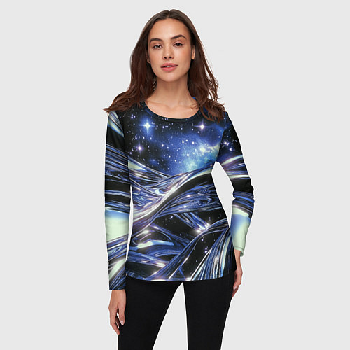 Женский лонгслив Закрученные линии и звезды - космическая абстракци / 3D-принт – фото 3