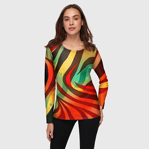 Женский лонгслив Жаркая полосатая абстракция / 3D-принт – фото 3
