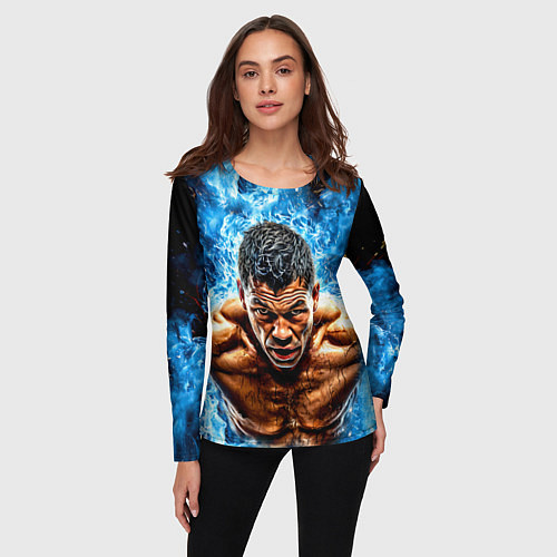 Женский лонгслив Артуро Гатти в синем пламени / 3D-принт – фото 3
