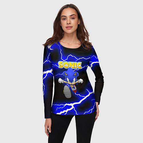 Женский лонгслив Sonic storm electro / 3D-принт – фото 3