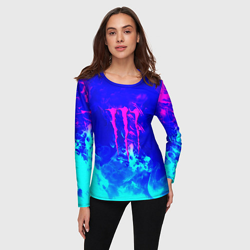 Женский лонгслив Monster energy дым неоновый / 3D-принт – фото 3