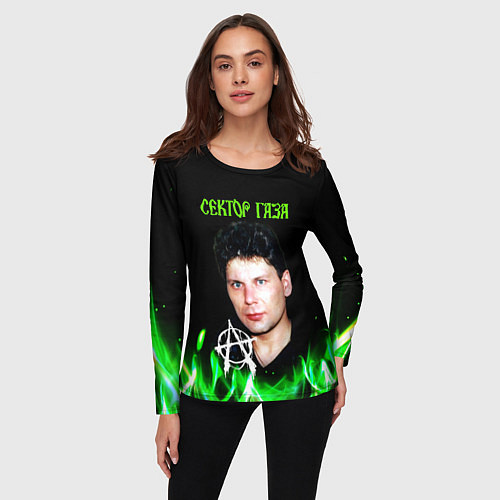 Женский лонгслив Сектор газа зеленый огонь / 3D-принт – фото 3