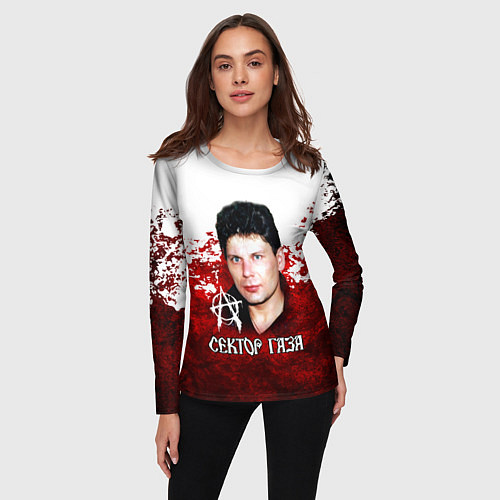 Женский лонгслив Юрий Хой бело-красный фон / 3D-принт – фото 3