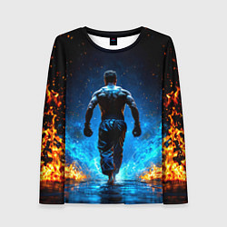 Лонгслив женский Боец крав-мага в синем пламени, цвет: 3D-принт