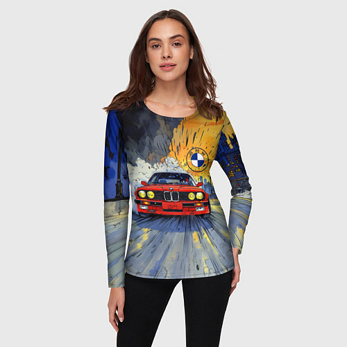 Женский лонгслив Красная BMW на скорости / 3D-принт – фото 3