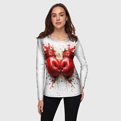 Лонгслив женский Красные бойцовские перчатки на белом, цвет: 3D-принт — фото 2