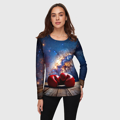 Женский лонгслив Боксерские перчатки в космосе / 3D-принт – фото 3