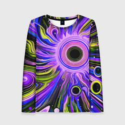 Лонгслив женский Абстрактный неоновый космос - чёрная дыра, цвет: 3D-принт