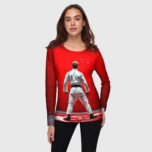 Женский лонгслив Боец джиу-джитсу на красном / 3D-принт – фото 3