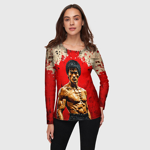 Женский лонгслив Брюс Ли на красном / 3D-принт – фото 3