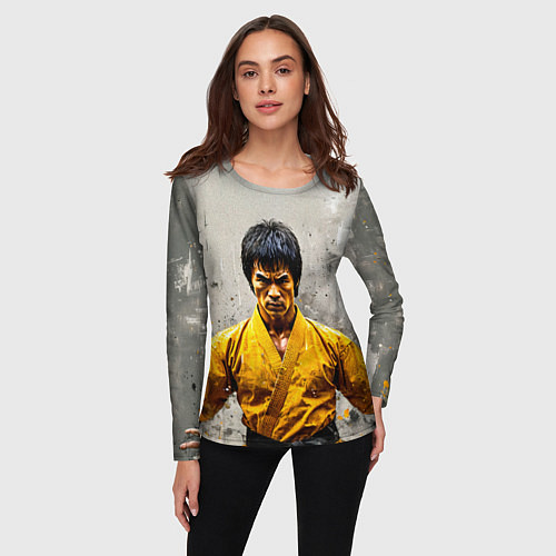 Женский лонгслив Брюс Ли на сером / 3D-принт – фото 3
