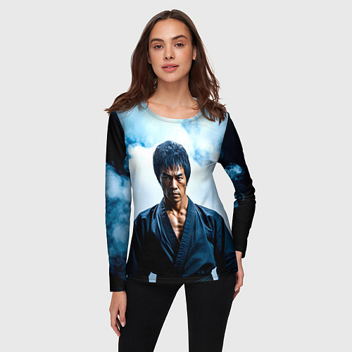 Женский лонгслив Брюс Ли в дыму / 3D-принт – фото 3