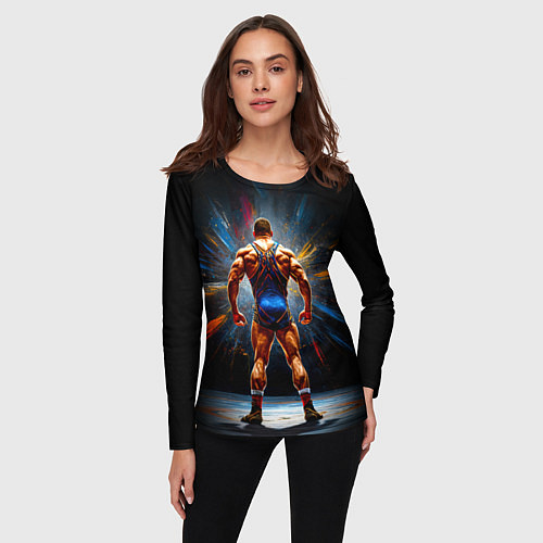Женский лонгслив Греко-римский борец на черном / 3D-принт – фото 3