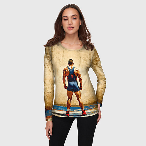 Женский лонгслив Греко-римский борец на бежевом / 3D-принт – фото 3
