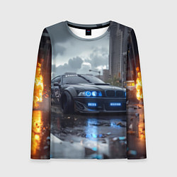 Лонгслив женский BMW синие фары дождливая погода, цвет: 3D-принт