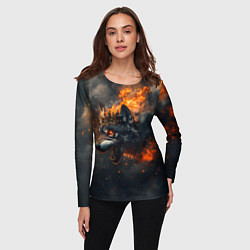 Лонгслив женский Волк в огне и дыме, цвет: 3D-принт — фото 2