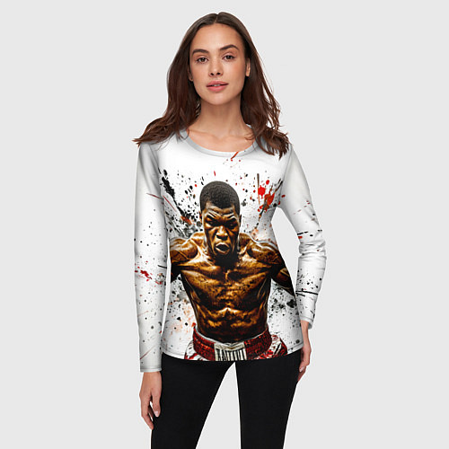 Женский лонгслив Мухаммед Али на белом / 3D-принт – фото 3