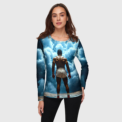 Женский лонгслив Мухаммед Али в синем дыму / 3D-принт – фото 3