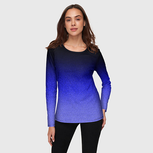 Женский лонгслив Градиент индиго из чёрно в синий текстура крошка / 3D-принт – фото 3