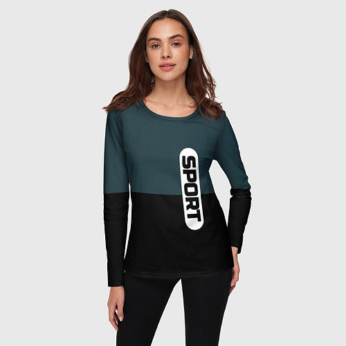 Женский лонгслив Sport чёрно-синий с белым / 3D-принт – фото 3