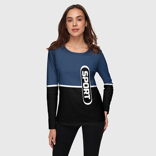Женский лонгслив Sport сине-чёрный с полосой / 3D-принт – фото 3