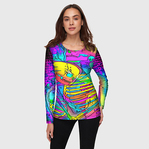Женский лонгслив Черепа неоновые краски / 3D-принт – фото 3