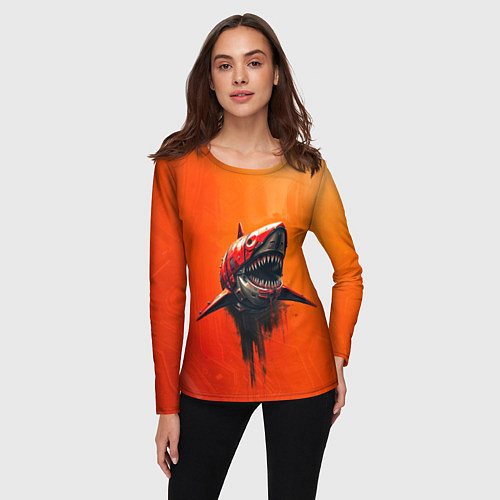 Женский лонгслив Кибернетическая акула / 3D-принт – фото 3