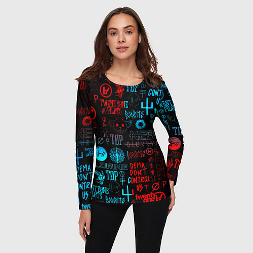 Женский лонгслив Twenty one pilots rock pattern / 3D-принт – фото 3
