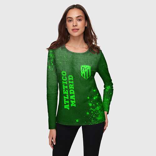 Женский лонгслив Atletico Madrid - green gradient вертикально / 3D-принт – фото 3