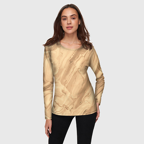 Женский лонгслив Бежевая текстура каменная мрамор / 3D-принт – фото 3