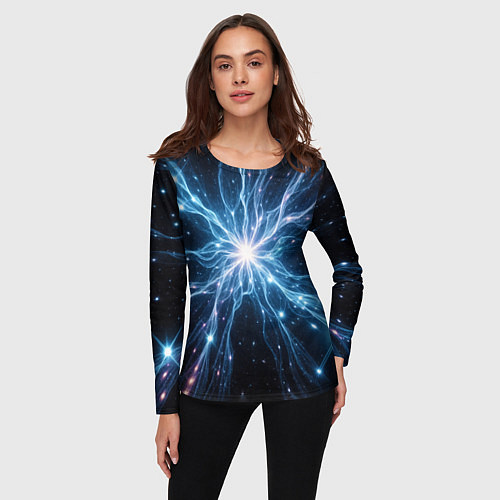 Женский лонгслив Всплеск света и звезды - космическая абстракция / 3D-принт – фото 3