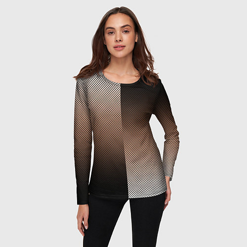 Женский лонгслив Чёрно-коричневый текстурный градиент пополам / 3D-принт – фото 3