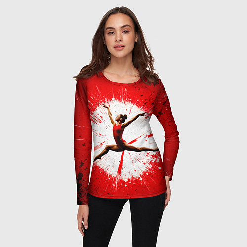 Женский лонгслив Воздушная гимнастка на красном / 3D-принт – фото 3