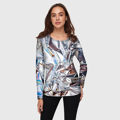 Женский лонгслив Зеркальная металическая фольга текстура / 3D-принт – фото 3