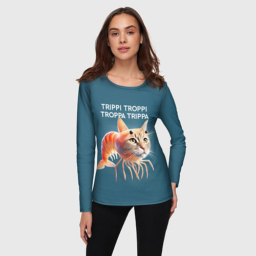 Женский лонгслив Trippi troppi troppa trippa - brainrot cat meme / 3D-принт – фото 3