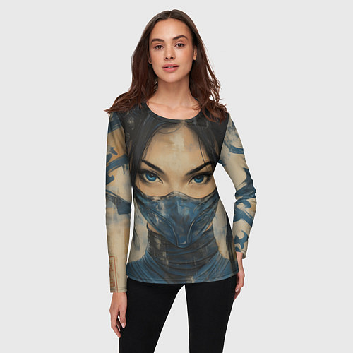 Женский лонгслив Портрет Китаны - Мортал комбат / 3D-принт – фото 3