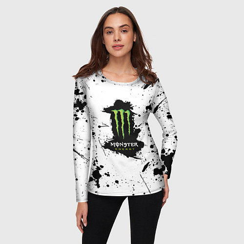 Женский лонгслив Monster energy брызги красок / 3D-принт – фото 3