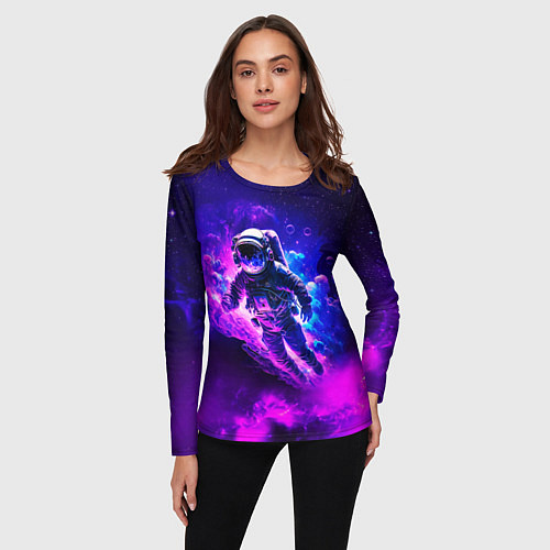 Женский лонгслив Космонавт в неоновых облаках / 3D-принт – фото 3
