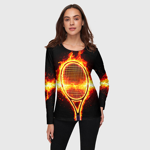 Женский лонгслив Теннисная ракетка в огне / 3D-принт – фото 3