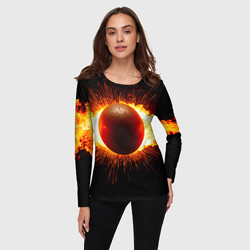 Женский лонгслив Ядро для талкания в огне / 3D-принт – фото 3