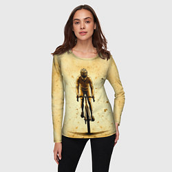 Лонгслив женский Трековый велосипедист на бежевом, цвет: 3D-принт — фото 2