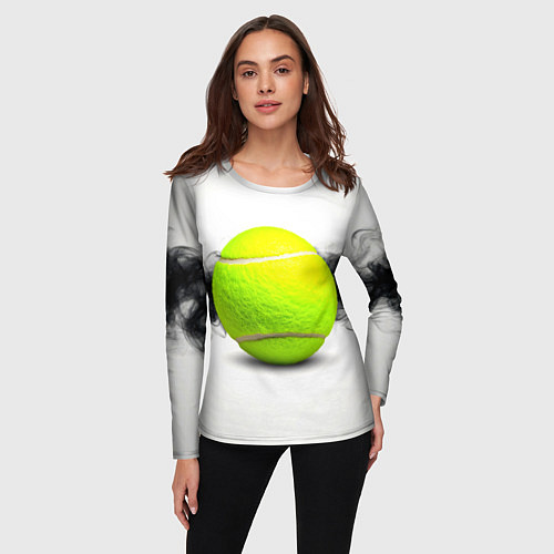 Женский лонгслив Теннисный мяч и черный дым / 3D-принт – фото 3