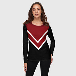 Лонгслив женский Красный с чёрным и белые полосы, цвет: 3D-принт — фото 2